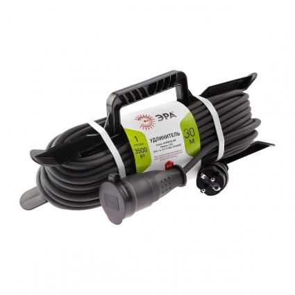 Удлинитель силовой ЭРА 1гн 30м с/з UFx-1e-3x1,5-30m-IP44(kg) Б0050869, цвет черный, мощность 3500 Вт