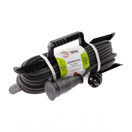 Удлинитель силовой ЭРА 1гн 30м с/з UFx-1e-3x2,5-30m-IP44(kg) Б0050872, цвет черный, мощность 3500 Вт