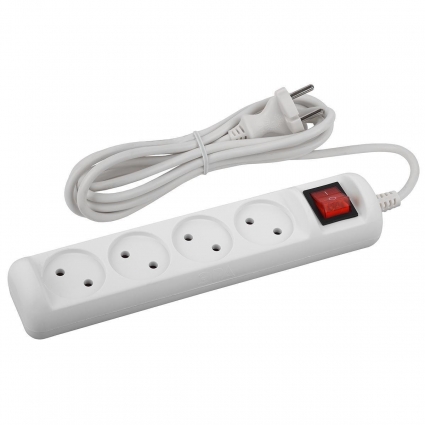 Удлинитель ЭРА 4гн 1,5м б/з U-4s-1,5m-2x1 Б0044052, цвет белый, мощность 2200 Вт