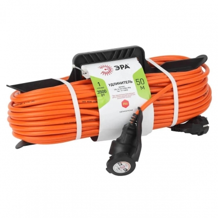 Удлинитель силовой ЭРА UPx-1-2x0.75-50m-IP44 Б0046814 цвет оранжевый