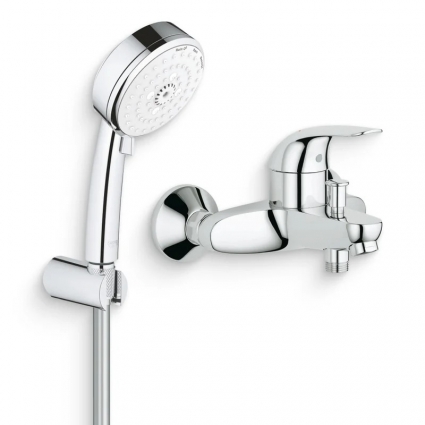 Душевой комплект Гарнитур Grohe Tempesta Cosmopolitan 27588002 + Смеситель Euroeco 32743000 хром,  в современном стиле