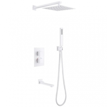 Душевой комплект Abber Daheim AF8250W, С ВНУТРЕННЕЙ ЧАСТЬЮ, матовый белый, шланг металлический 150 см