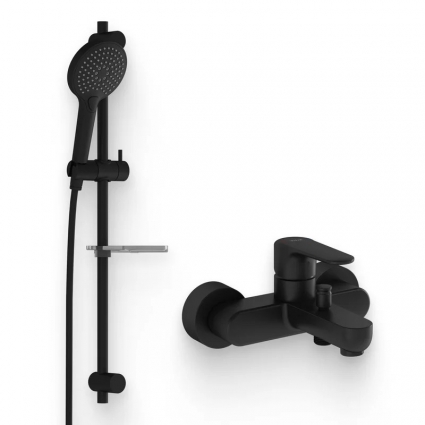 Душевой комплект Смеситель VitrA Root Round A4272536EXP черный + Гарнитур Bliss A4574336EXP черный матовый в современном стиле