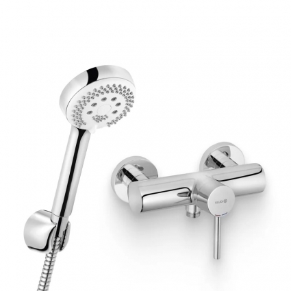 Душевой комплект Смеситель для душа Kludi Bozz 388310576 хром + Гарнитур Logo 3S 6803005-00 штанга 12 см,  в современном стиле