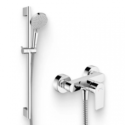 Душевой комплект Смеситель для душа Hansgrohe Rebris E 72650000 хром + Гарнитур Vernis Blend 26275000 хром штанга 11.9 см,  в современном стиле