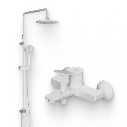 Душевой комплект Смеситель Am.Pm X-Joy F85A10033 белый + Стойка Gem F0790033 в современном стиле