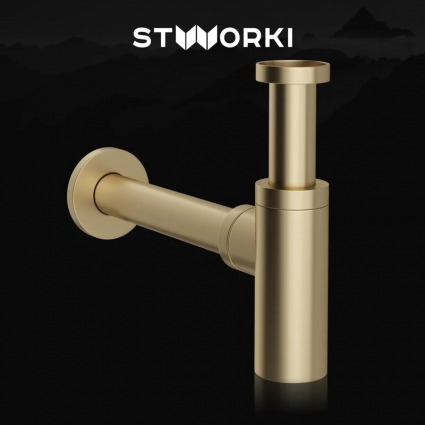 Сифон для раковины STWORKI SD-001GM, золото матовое, выпуск боковой
