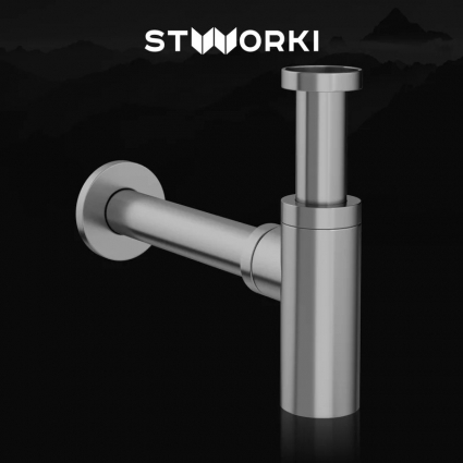 Сифон для раковины STWORKI SD-001GB, вороненая сталь, темный хром, выпуск боковой