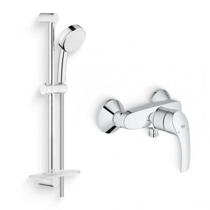 Душевой комплект Смеситель для душа Grohe Eurosmart New 33555002 + Гарнитур Tempesta Cosmopolitan 26083002 хром, штанга 14 см
