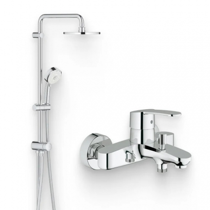 Душевой комплект Смеситель Grohe Eurostyle Cosmopolitan 33591002 + Стойка New Tempesta Cosmopolitan 27394002 хром,  в современном стиле