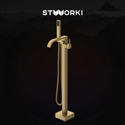 Напольный смеситель для ванны с душем STWORKI Эстерсунд S31080GM, С ВНУТРЕННЕЙ ЧАСТЬЮ, матовое золото, однорычажный