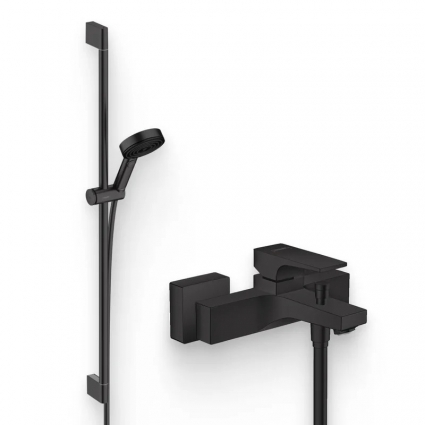 Душевой комплект Смеситель Hansgrohe Metropol 32540670 + Гарнитур Pulsify Relaxation 105 3jet 24170670 матовый черный в современном стиле
