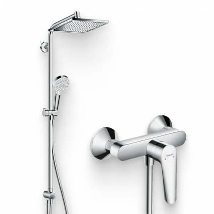 Душевой комплект Смеситель для душа Hansgrohe Logis E 71602000 + Стойка Crometta E 240 1jet Showerpipe Reno 27289000 EcoSmart хром, штанга 11.5 см