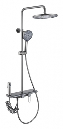 Душевая стойка OliveS Kabrera 37294KBGM, с гигиеническим душем, оружейная сталь, штанга 125 см, шланг пластиковый 150 см