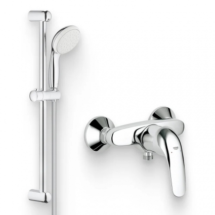 Душевой комплект Смеситель для душа Grohe Euroeco 32740000 + Гарнитур Tempesta New 27924001 хром, штанга 14 см