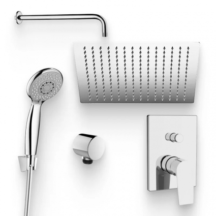 Душевой комплект Смеситель Aquanet Static AF330-51C С ВНУТРЕННЕЙ ЧАСТЬЮ + Душевая лейка AF000-07C + Подключение AF000-11C хром + Душ Wasserkraft A118 + Кронштейн Lemark LM8030C в современном стиле