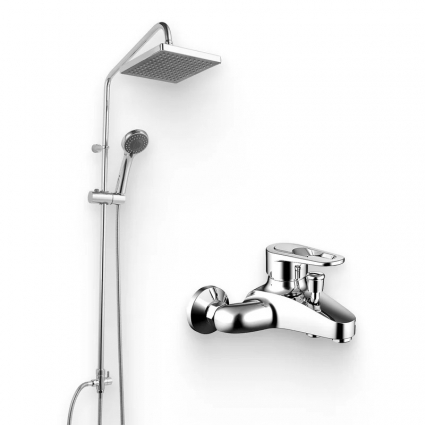 Душевой комплект Смеситель Bravat Loop F6124182CP-01 + Стойка Fit D283CP-2A-RUS хром,  в современном стиле