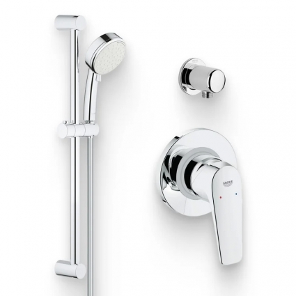 Душевой комплект Смеситель Grohe BauFlow 29046000 С ВНУТРЕННЕЙ ЧАСТЬЮ + Гарнитур Tempesta Cosmopolitan 27578002 + Подключение Relexa Plus Relexa plus 28671000 хром,  в современном стиле