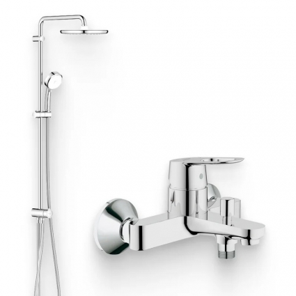 Душевой комплект Смеситель Grohe BauLoop 23341000 + Стойка Tempesta Cosmopolitan System 250 26675000 хром,  в современном стиле