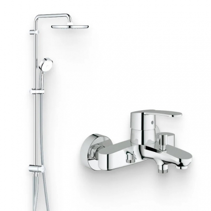 Душевой комплект Смеситель Grohe Eurostyle Cosmopolitan 33591002 + Стойка Tempesta Cosmopolitan System 250 26675000 хром,  в современном стиле