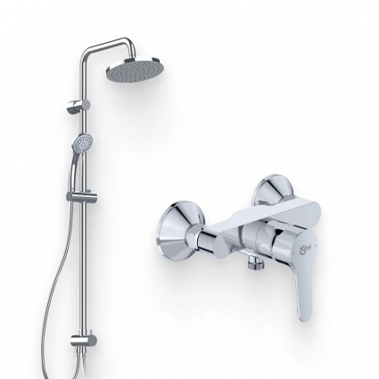 Душевой комплект Смеситель для душа Ideal Standard Dot 2.0 BC325AA + Стойка IdealRain Eco A6281AA хром, штанга 13.2 см
