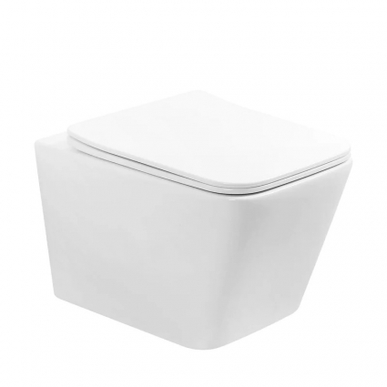 Унитаз подвесной Abber Rechteck AC1201T, безободковый, с микролифтом, белый, 35.5x53 см