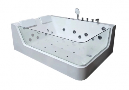 Акриловая ванна Cerutti Spa C 495L 170x120 см, левая, пристенная, с гидромассажем, белая, с каркасом, для двоих, со смесителем, со сливом-переливом, с подсветкой, с донным клапаном, два подголовника, прямоугольная, объем 420 л.