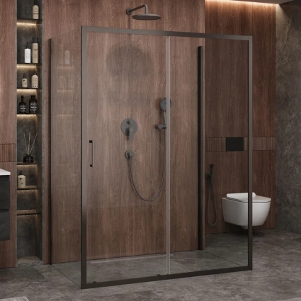 Душевой уголок Cezares Molveno AH 12 150+90 C GM IV, 150х90 см, профиль оружейная сталь, стекло прозрачное, прямоугольный, двери раздвижные