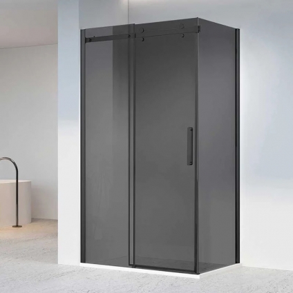 Душевой уголок Vincea Como-N VSR-4CN8014CGB, 140х80 см, профиль матовый черный, стекло тонированное серое, прямоугольный, двери раздвижные