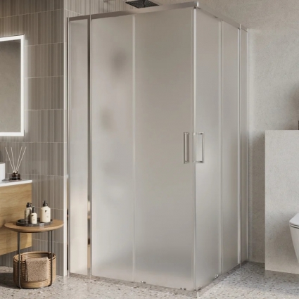 Душевой уголок BelBagno Luce A-22-90+20-P-Cr, профиль хром, стекло рифленое, квадратный, двери раздвижные