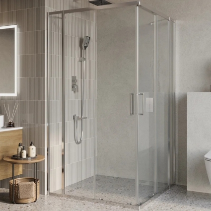 Душевой уголок BelBagno Luce A-22-80+25-C-Cr, профиль хром, стекло прозрачное, квадратный, двери раздвижные