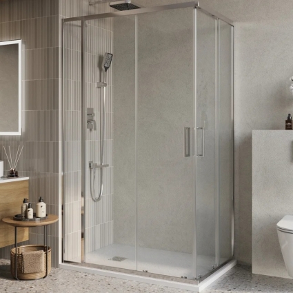 Душевой уголок BelBagno Luce AH-21-125/80-C-Cr, профиль хром, стекло прозрачное, прямоугольный, двери раздвижные