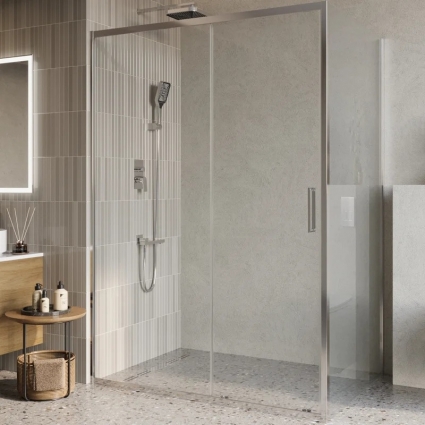 Душевой уголок BelBagno Luce AH-1-140/100-C-Cr, профиль хром, стекло прозрачное, прямоугольный, двери раздвижные