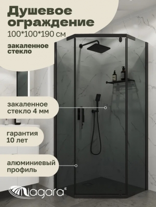 Душевой уголок Niagara Eco NG-1010-14DT (100x100x190 см) стекло тонированное, профиль черный