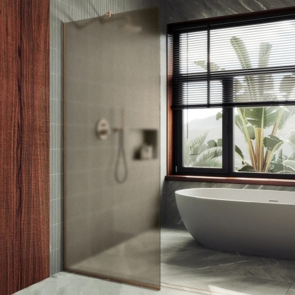 Душевая перегородка Maybahglass MGD-1354-2у, 99 см, профиль бронза, стекло бронза матовое в современном стиле