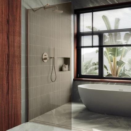 Душевая перегородка Maybahglass MGD-684-2ш, 119 см, профиль бронза, стекло бронза в современном стиле