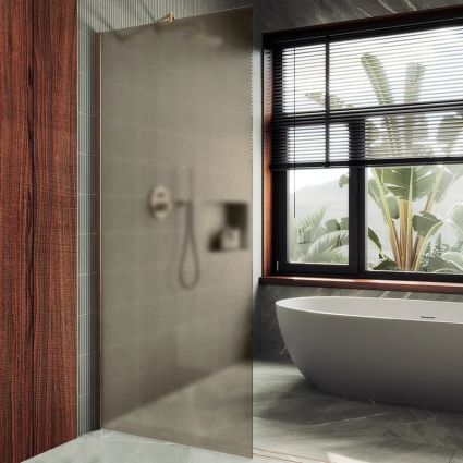 Душевая перегородка Maybahglass MGD-685-2ш, 119 см, профиль бронза, стекло бронза матовое в современном стиле