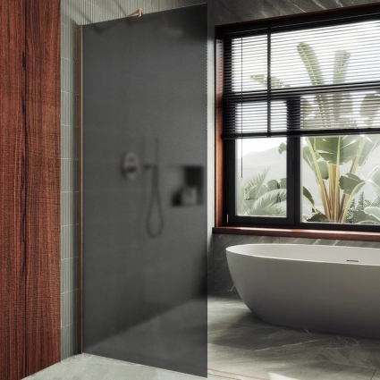 Душевая перегородка Maybahglass MGD-687-2ш, 119 см, профиль бронза, стекло графит матовое в современном стиле