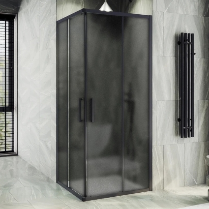 Душевой уголок Maybahglass MGY-1331-6, 100х100 см, профиль матовый черный, стекло графит матовый, квадратный, двери раздвижные