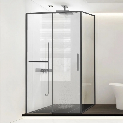 Душевой уголок Vincea Slim Soft VSR-1SS1011CLGM, 110х100, профиль вороненая сталь, стекло прозрачное, прямоугольный, двери раздвижные