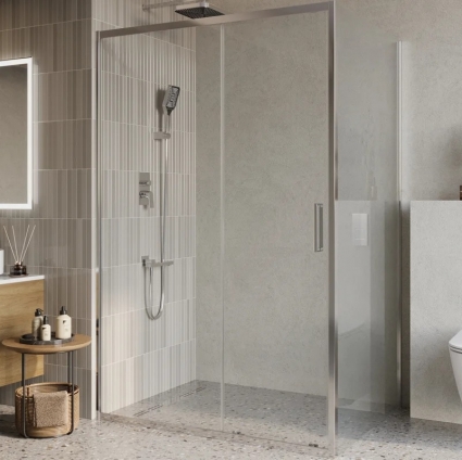 Душевой уголок BelBagno Luce AH-1-130/100-C-Cr, профиль хром, стекло прозрачное, прямоугольный, двери раздвижные