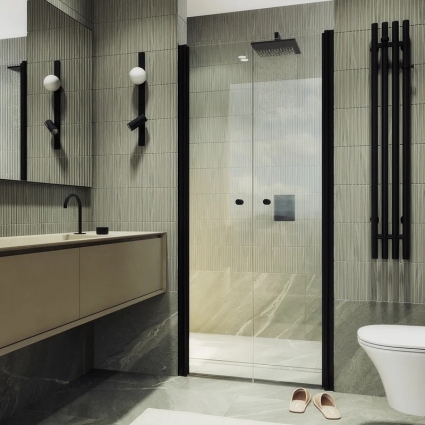 Душевая дверь в нишу Maybahglass MGD-425-6, 120 см, профиль матовый черный, стекло прозрачное, распашная