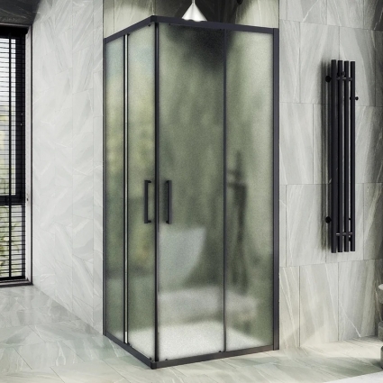 Душевой уголок Maybahglass MGY-1327-6, 90х90 см, профиль матовый черный, стекло сатин, квадратный, двери раздвижные