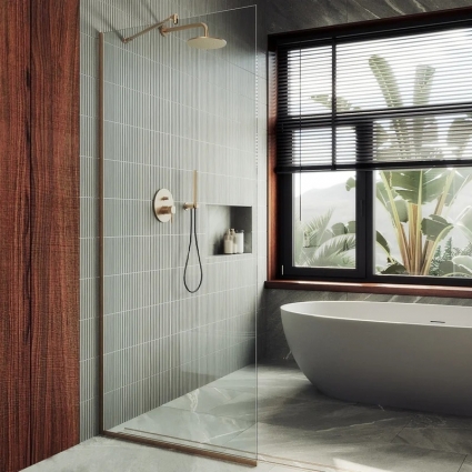 Душевая перегородка Maybahglass MGD-683-2у, 119 см, профиль бронза, стекло прозрачное в современном стиле