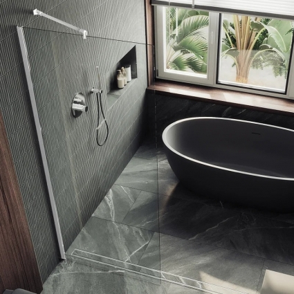 Душевая перегородка Maybahglass MGD-683-1ш, 119 см, профиль белый, стекло прозрачное в современном стиле
