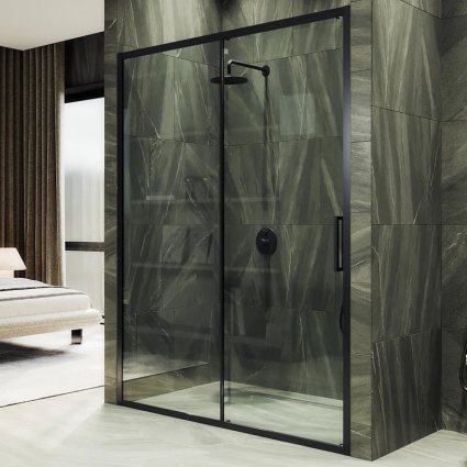 Душевая дверь в нишу Maybahglass MGD-1276-6, 120 см, профиль черный, стекло прозрачное, раздвижная
