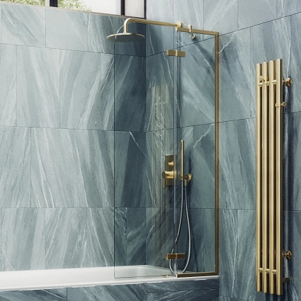 Шторка на ванну Maybahglass MGV-915-3, 99 см, профиль золото, стекло прозрачное в современном стиле
