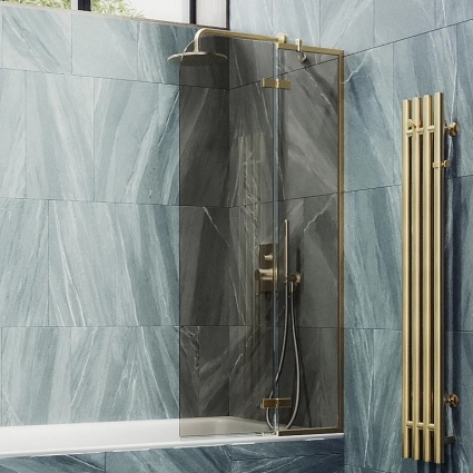Шторка на ванну Maybahglass MGV-916-3, 99 см, профиль золото, стекло бронза в современном стиле