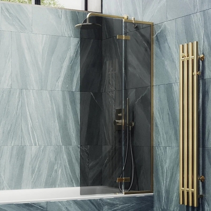 Шторка на ванну Maybahglass MGV-659-3, 69 см, профиль золото, стекло графит в современном стиле