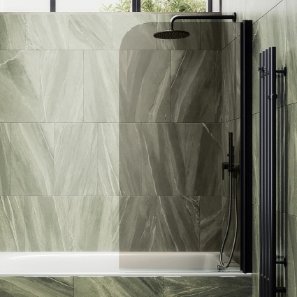 Шторка на ванну Maybahglass MGV-244-6, 60 см, профиль матовый черный, стекло бронза в современном стиле